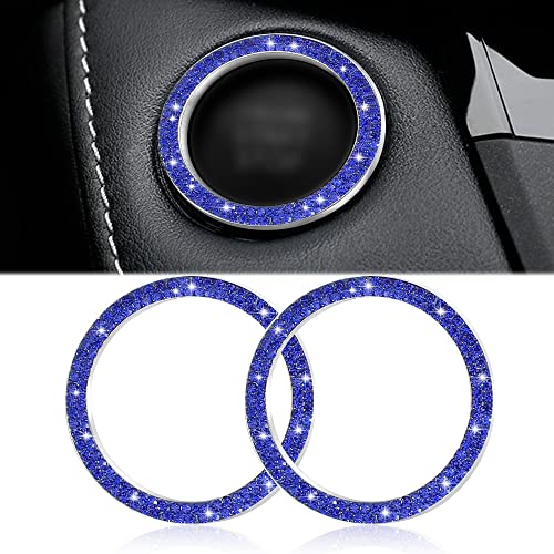WINKA 2pcs Bling Car Engine Start Button Cover Diamond Crystal Push Start Stop Button Ring Sparkly Bling Ignition Button Cover Rhinestone Keyless Ignition Ring Universal Car Accessories Navy Blue - Image 1
