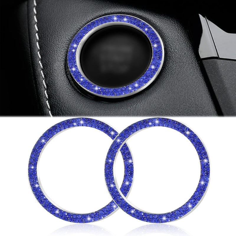 WINKA 2pcs Bling Car Engine Start Button Cover Diamond Crystal Push Start Stop Button Ring Sparkly Bling Ignition Button Cover Rhinestone Keyless Ignition Ring Universal Car Accessories Navy Blue - Image 3