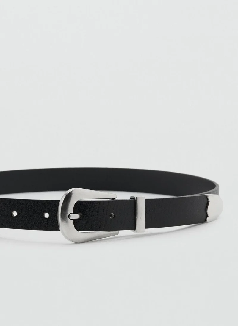 Mango 99-NEGRO Leather Belt With Metal Detail for Women | Best Price UAE