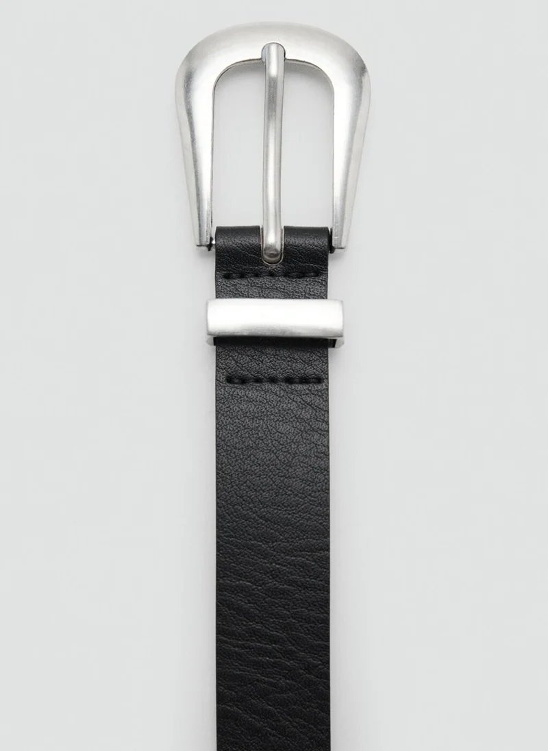 Mango 99-NEGRO Leather Belt With Metal Detail for Women | Best Price UAE