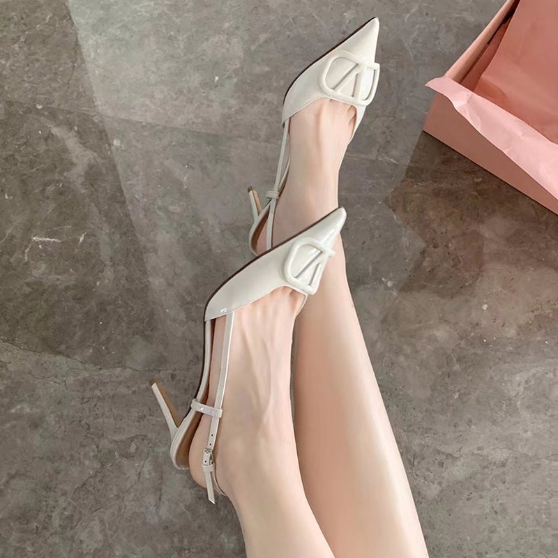 Grape Mom Valentino V-Buckle Point-Toe Nude Pumps Patent Leather Back Lace-Up Stiletto Heel Pumps - Image 3