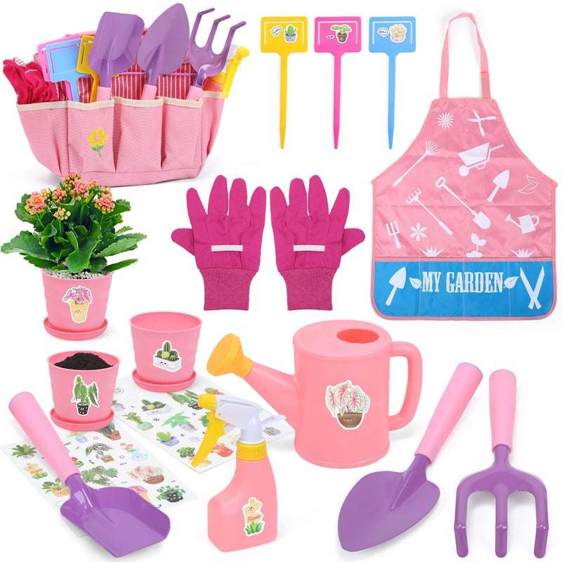 CUTE STONE Kids Gardening Set Garden Toys with Metal Kids Rake Shovel Trowel Watering Can Gloves Tote Bag Gardening Kit for Toddlers Outdoor Playset Spring Summer Toys for Girls Boys - Image 4