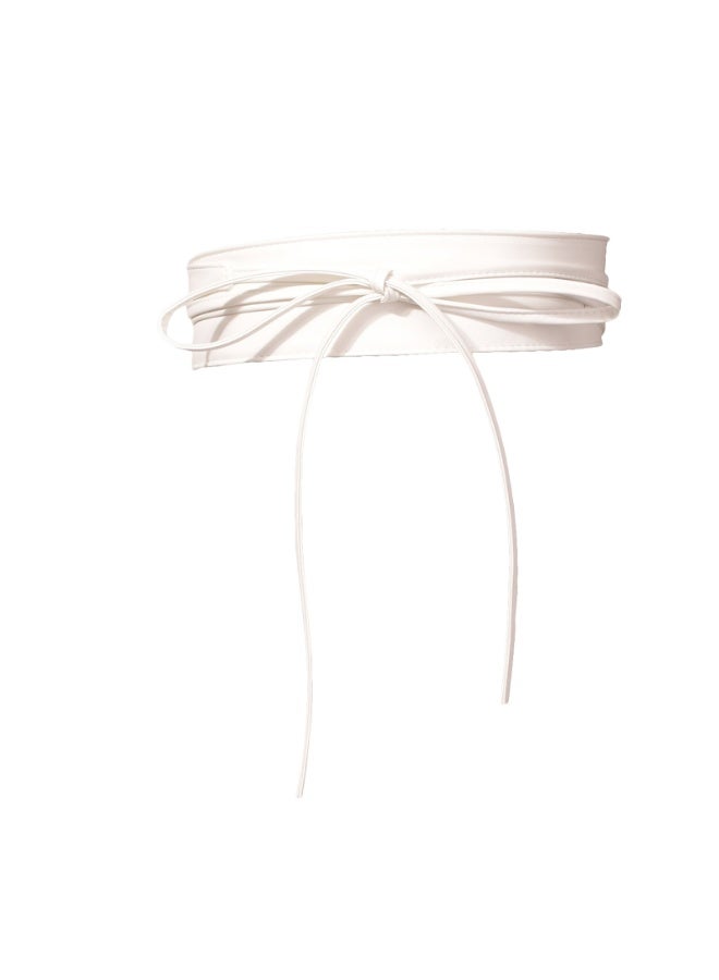 Women's girdle Bow Leather belt Extra long streamer Wide waist wrap all over the girdle（White） - Image 1