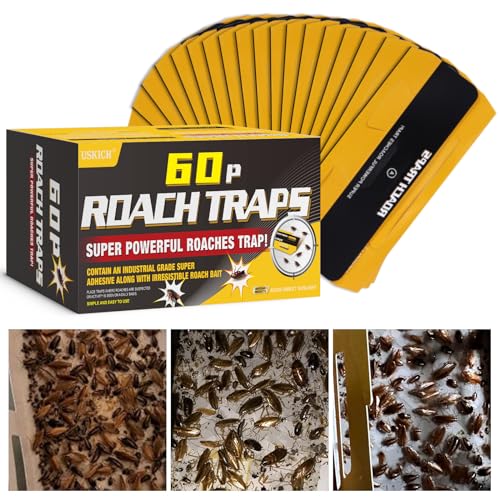 USKICH 60 Pack Roach Traps,Roach Killer Indoor Infestation,Cockroach Killer Indoor Home,Glue Roach Traps,Roach Motel,Child & Pet Friendly - Image 1