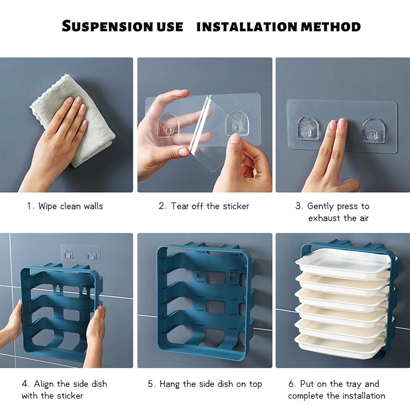 MEZON PP Plastic 6 Layer Wall Mounted Kitchen Rack Table Top Dish Organizer Utensil Holder Hot Pot Side Dish Plate Serving Tray Multicolour - Image 5