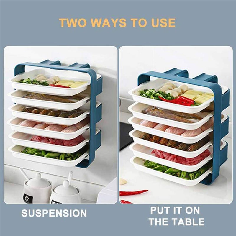 MEZON PP Plastic 6 Layer Wall Mounted Kitchen Rack Table Top Dish Organizer Utensil Holder Hot Pot Side Dish Plate Serving Tray Multicolour - Image 4