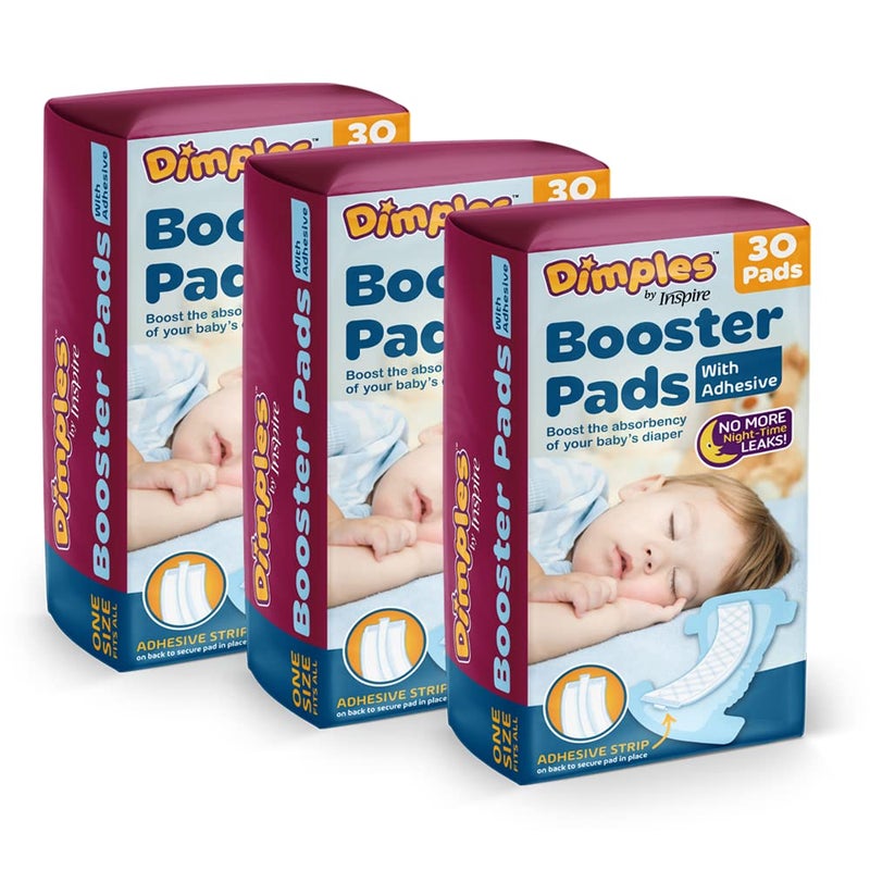 Inspire Dimples Booster Pads, Baby Diaper Doubler with Adhesive - 1 Size Fits All Diapers - Boosts Diaper Absorbency - No More leaks 90 Count (with Adhesive for Secure Fit) - Image 1