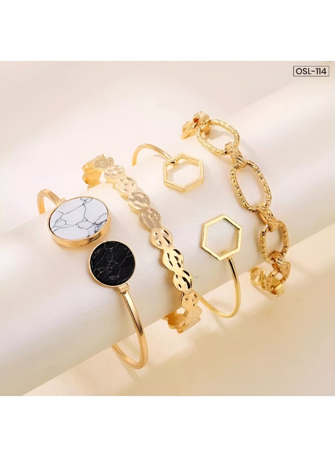 Osluxe Gold Plated Geometric Stackable Korean Bracelet Set for Women – Anti-Tarnish, Waterproof | Pack of 4 (OSL114) - Image 5