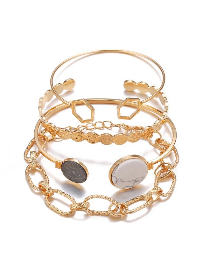 Osluxe Gold Plated Geometric Stackable Korean Bracelet Set for Women – Anti-Tarnish, Waterproof | Pack of 4 (OSL114) - Image 4