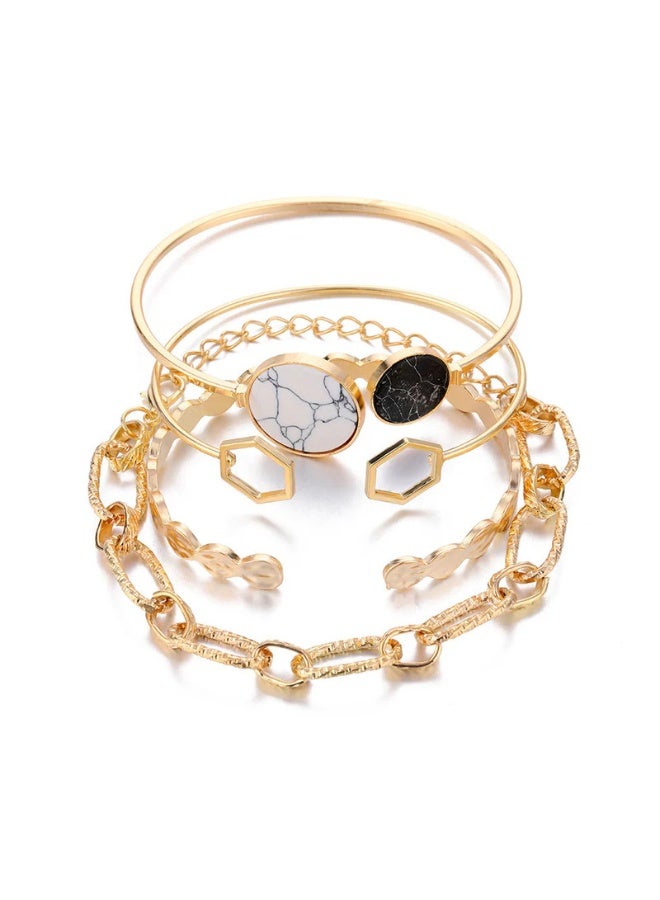 Osluxe Gold Plated Geometric Stackable Korean Bracelet Set for Women – Anti-Tarnish, Waterproof | Pack of 4 (OSL114) - Image 1