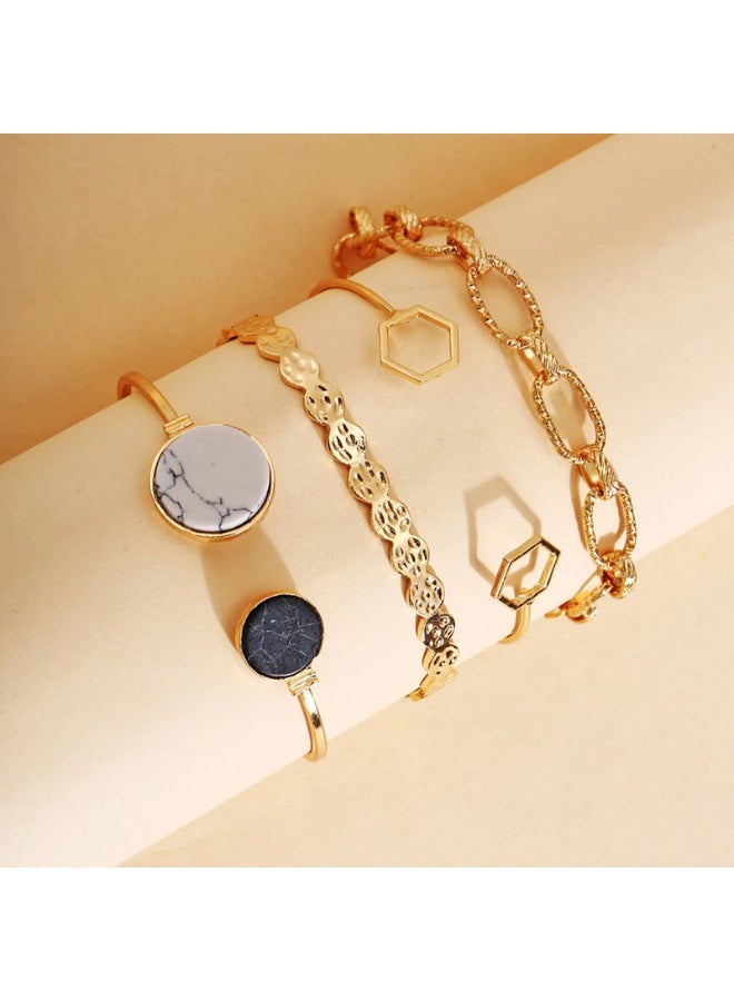 Osluxe Gold Plated Geometric Stackable Korean Bracelet Set for Women – Anti-Tarnish, Waterproof | Pack of 4 (OSL114) - Image 3