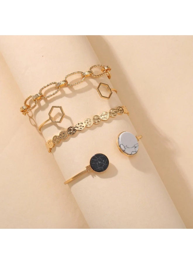 Osluxe Gold Plated Geometric Stackable Korean Bracelet Set for Women – Anti-Tarnish, Waterproof | Pack of 4 (OSL114) - Image 2