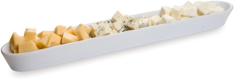 Restaurantware Siluro 12 Inch Olive Tray 1 Narrow Olive Plate  MicrowaveSafe OvenSafe White Porcelain Narrow Serving Tray ChipResistant For Olives Or Cheeses - Image 1