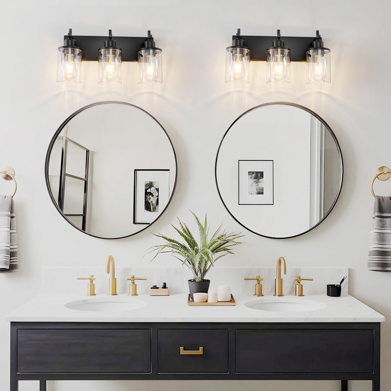 Lanhall 3-Light Black Bathroom Light Fixture Over Mirror Modern Farmhouse Bathroom Vanity Light Vintage Wall Lighting with Clear Glass Shade for Bathroom, Bedroom, Hallway, Cabinet - Image 2
