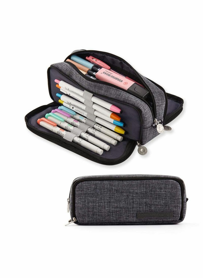 Excefore Large Pencil Case Big Capacity 3 Compartments Canvas Pencil Pouch for Teen Boys Girls School Students - Image 1