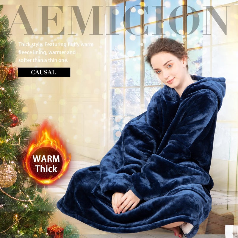 Aemicion AMIMION كبيرة الحجم يمكن ارتداؤها شيربا بطانية هوديي ناعمة دافئة دافئة سميكة كبيرة قميص كبير - Image 3