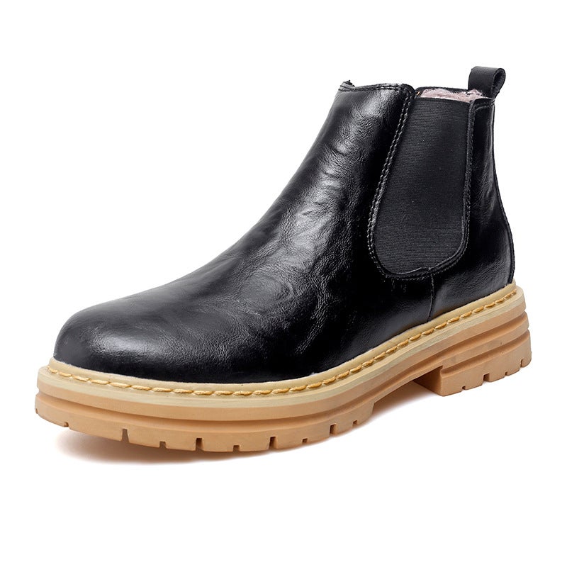 Men'S And Women'S Leather Boots With Fleece Lining, Warm Snow Boots, Large Size Couple'S High-Top Martin Boots, Genuine Leather Men'S Leather Boots - Image 2