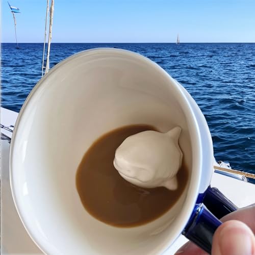 Creature Cups TURTLE Ceramic Cup (11 Ounce, Grey Blue Exterior) - Surprise 3D Sea Animal Inside Emerges As You Drink - Birthday, Holiday Drinkware Gift for Ocean and Coffee & Tea Lovers - Image 2
