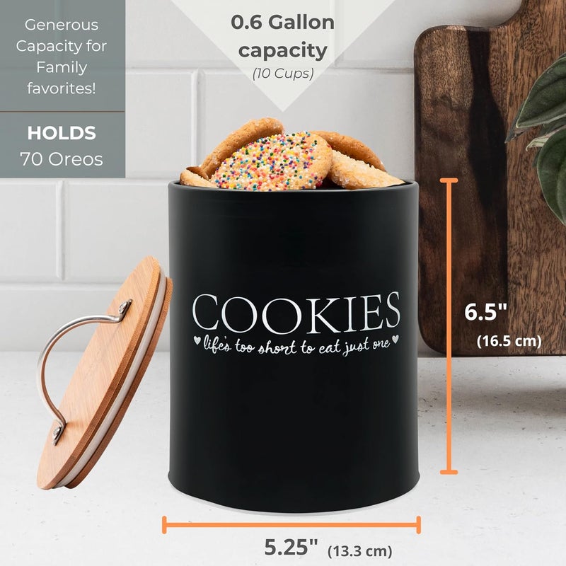 D'Lifeful Cookie Jar with Airtight Bamboo Lid – 0.6 Gallon Cute and Decorative Cookie Storage for Kitchen Countertop – Farmhouse Storage Tin for Freshness – Great Gift Idea - Image 2