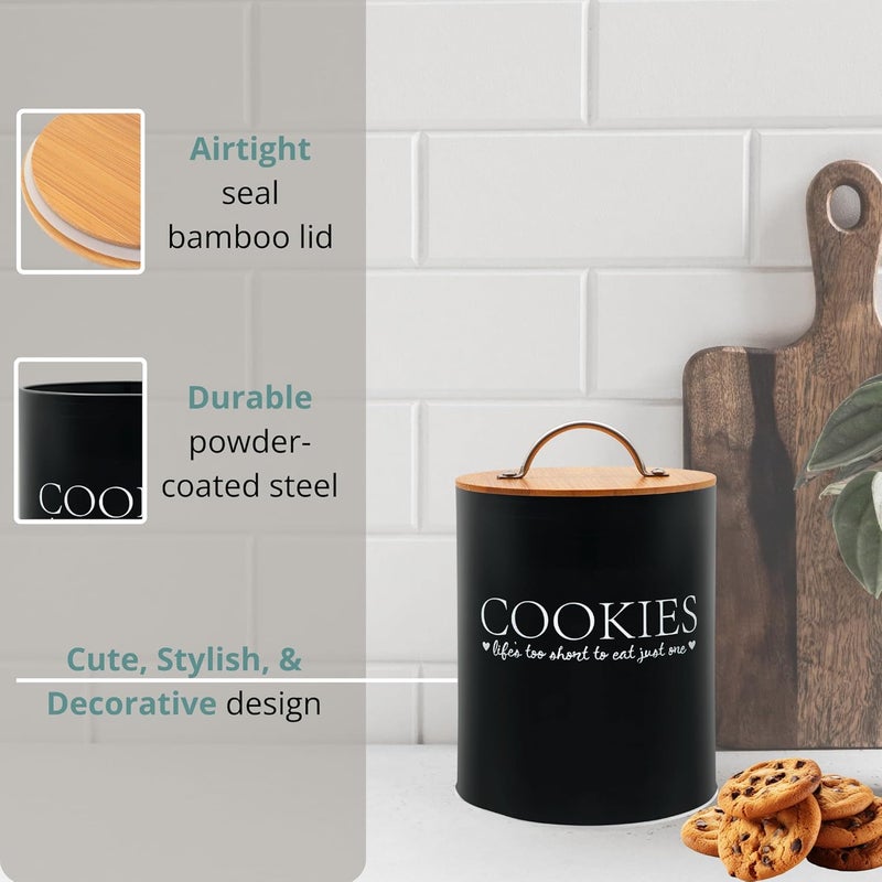 D'Lifeful Cookie Jar with Airtight Bamboo Lid – 0.6 Gallon Cute and Decorative Cookie Storage for Kitchen Countertop – Farmhouse Storage Tin for Freshness – Great Gift Idea - Image 4