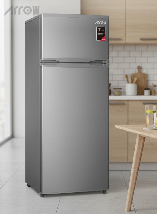 ارو ثلاجة بفريزر علوي سعة 181 لترًا مع ثلاجة سعة 135 لترًا ومجمد سعة 46 لترًا، وتحكم ميكانيكي في درجة الحرارة، وإزالة الجليد تلقائيًا من الثلاجة، وإزالة الجليد يدويًا من المجمد، ولوحة باب معدنية، وعجلات مدمجة، وضوضاء منخفضة (40 ديسيبل)، ودرج للعناية بالطعام لتخزين الأطعمة الطازجة | رقم الموديل: RO2-280L - Image 2