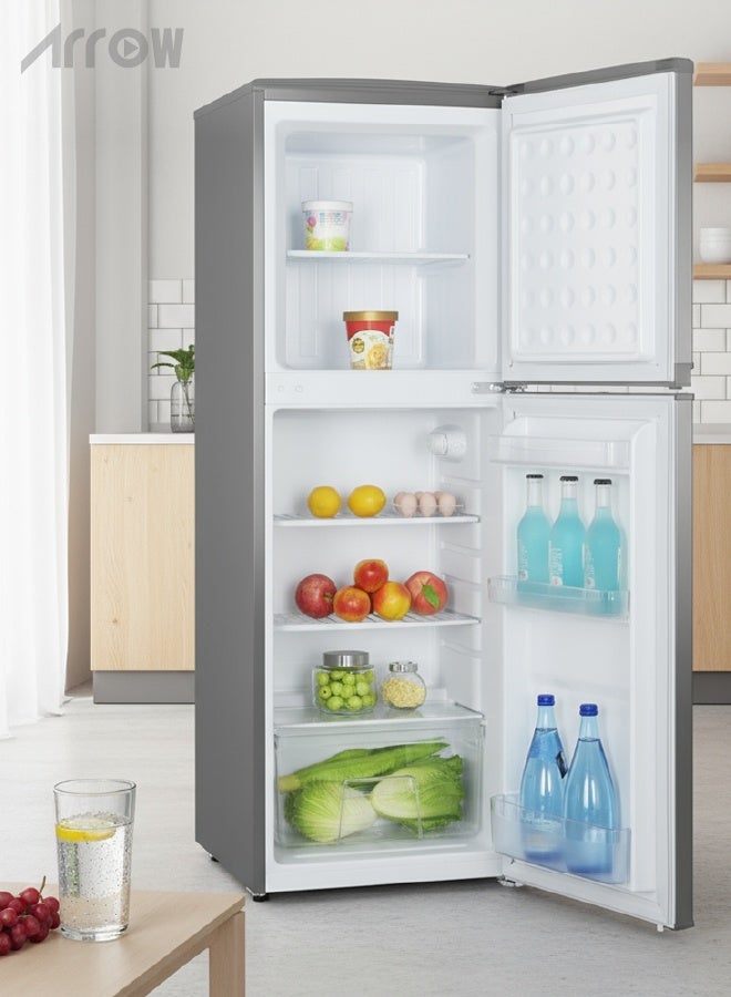 ارو ثلاجة بفريزر علوي سعة 181 لترًا مع ثلاجة سعة 135 لترًا ومجمد سعة 46 لترًا، وتحكم ميكانيكي في درجة الحرارة، وإزالة الجليد تلقائيًا من الثلاجة، وإزالة الجليد يدويًا من المجمد، ولوحة باب معدنية، وعجلات مدمجة، وضوضاء منخفضة (40 ديسيبل)، ودرج للعناية بالطعام لتخزين الأطعمة الطازجة | رقم الموديل: RO2-280L - Image 5