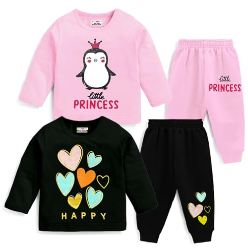 Kuchipoo Baby Girl Regular Fit Cotton Printed T-Shirts and Pyjamas Set (KUC-PSUT-122, 6-12 Months, Multi-Colored) - Image 1