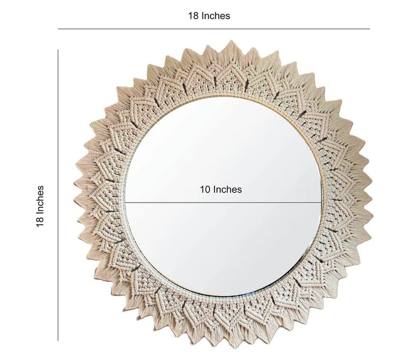 SOUZAL SOUZAL Macrame Wall Hanging Mirror Handmade 18 Inch Round Decorative Boho VintageInspired Macrame Wall Hanging Mirror Perfect for Bedroom Living Room Home DecorationOffWhite 1Piece SM19  - Image 2