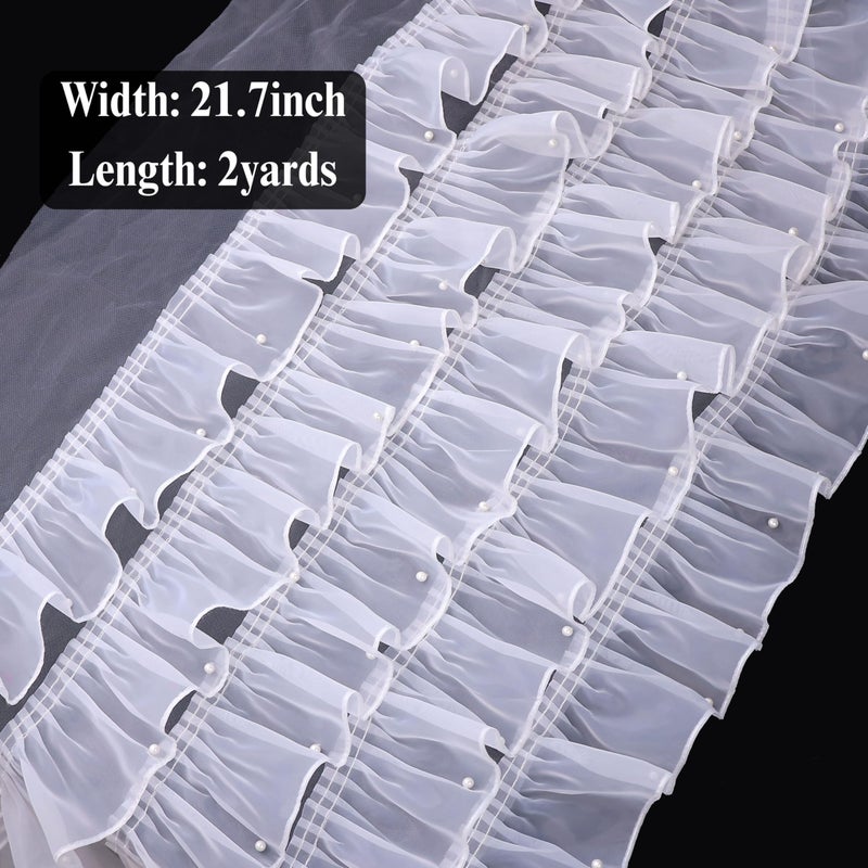 AIETSYEI Ruffle Lace Trim 18Inch Wide Ruffle 5-Layer Pleated Mesh Ribbon for Wedding Decor, Bridal Crafts, Costume Sewing (White) - Image 2
