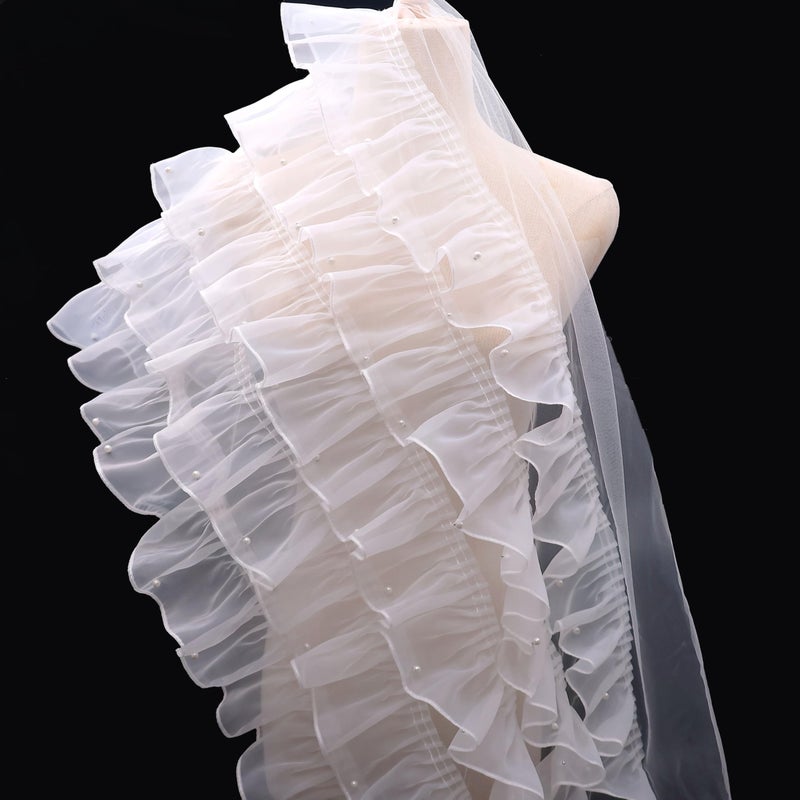 AIETSYEI Ruffle Lace Trim 18Inch Wide Ruffle 5-Layer Pleated Mesh Ribbon for Wedding Decor, Bridal Crafts, Costume Sewing (White) - Image 1