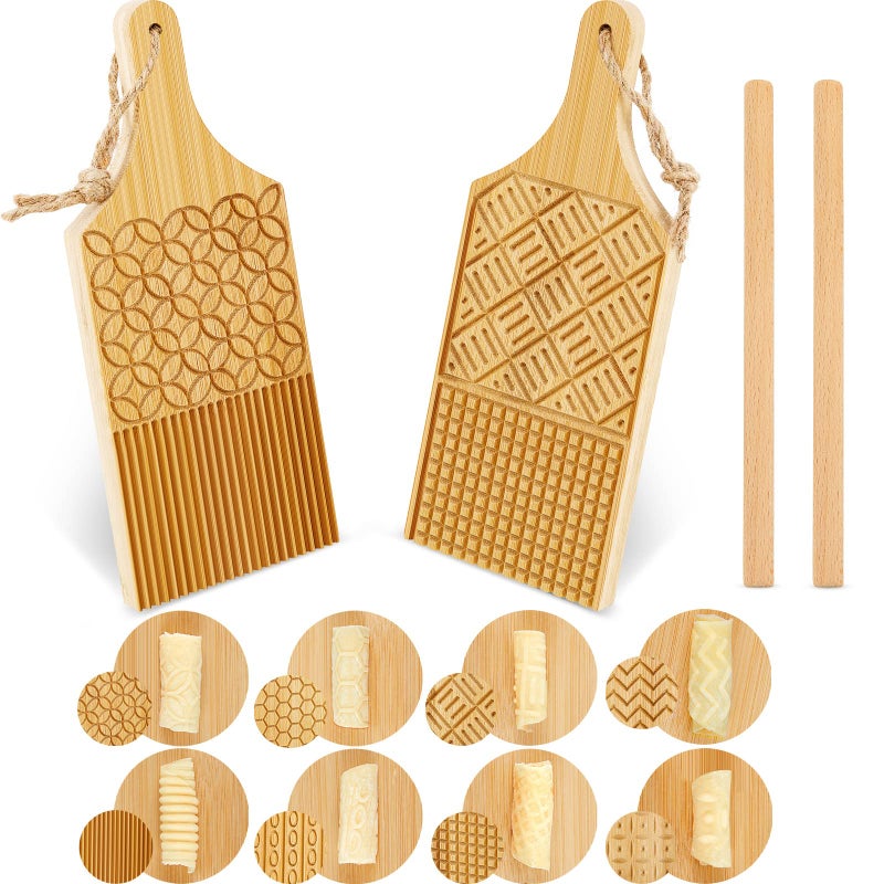 Tessco 4 Pieces Gnocchi Board Gnocchi Pasta Board Wood Gnocchi Board Gnocchi Maker Garganelli Pasta Board Set with Rolls Pasta Making Tools for Pasta Maker Pasta Board Gnocchi Roller Kitchen Gift Ideas - Image 1