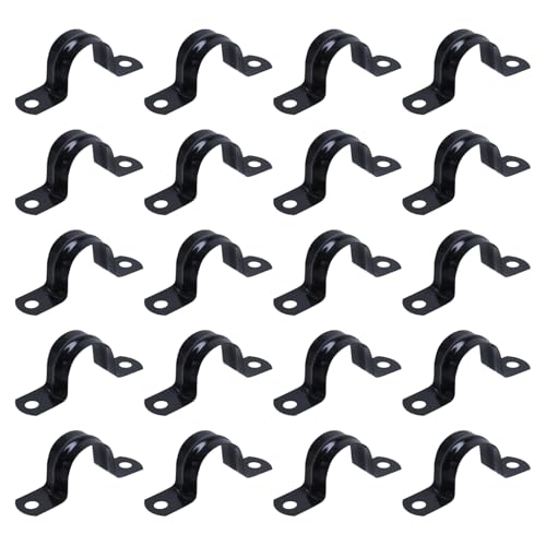 Pastlla 1 Inch 304 Stainless Steel Rigid Pipe Strap Clamps Black Metal 2 Hole Conduit Tube Strap U Bracket with screws Heavy Duty Pipe Fasten Clip for Holder Pipe or Cable 20pcs - Image 1