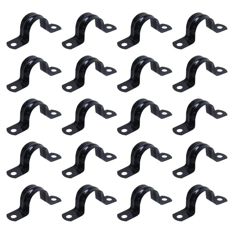 Pastlla 1 Inch 304 Stainless Steel Rigid Pipe Strap Clamps Black Metal 2 Hole Conduit Tube Strap U Bracket with screws Heavy Duty Pipe Fasten Clip for Holder Pipe or Cable 20pcs - Image 2