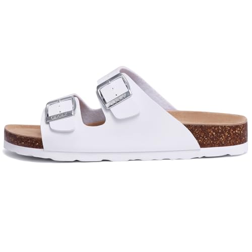 ODOLY Unisex Cork Footbed Slide Sandal, Arch Support Summer Outdoor Sandals with Adjustable Buckle for Women and Men, White 37 (6.5-7 Women/5-5.5 Men) - Image 3