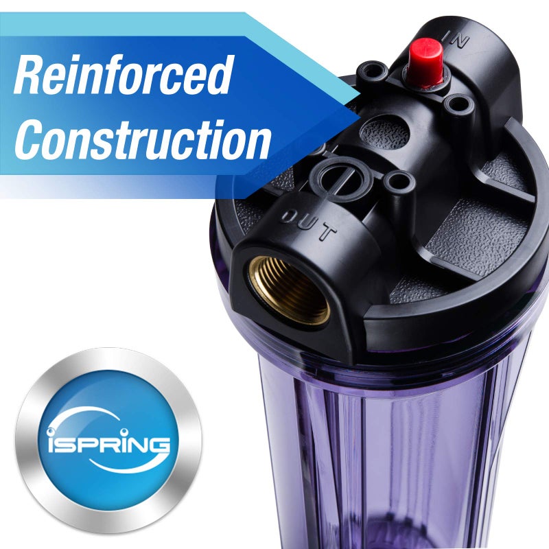 iSpring HC16 Whole House Transparent Water Filter Housing 10-Inch 3/4-Inch FNPT Inlet/Outlet with 1 x 5 Micron Sediment Filters - Image 2