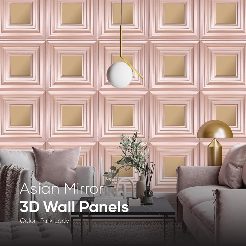 ELEVATE INTERIOR Asian Acrylic Mirror 3D Wall Panels for Restaurants, Bars and Cafes | Highlight The Wall | (Size 20 x 20 inches per pcs) (Cover Area 2.7 Sq. ft) Pack of (1, Blush Pink) - Image 2