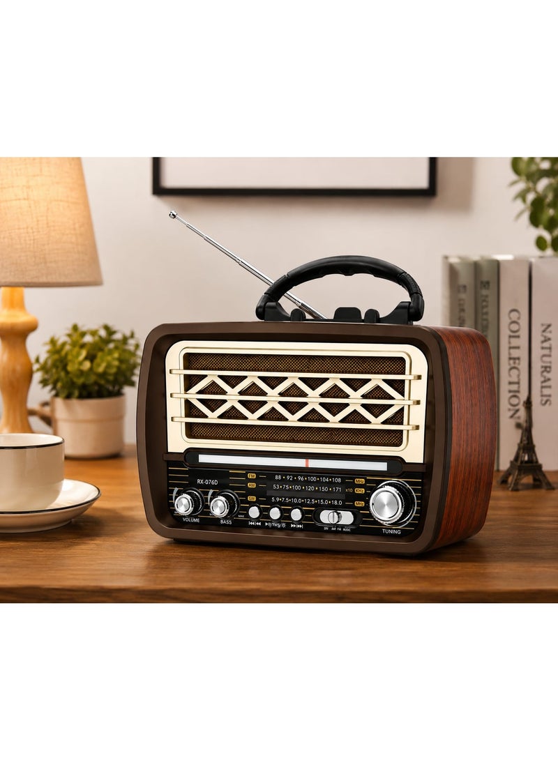 راديو محمول بتصميم كلاسيكي ريترو RX-076D - يدعم FM/AM/SW، يعمل بالكهرباء والبطاريات، منفذ USB وذاكرة، مع إضاءة LED مدمجة - Image 3
