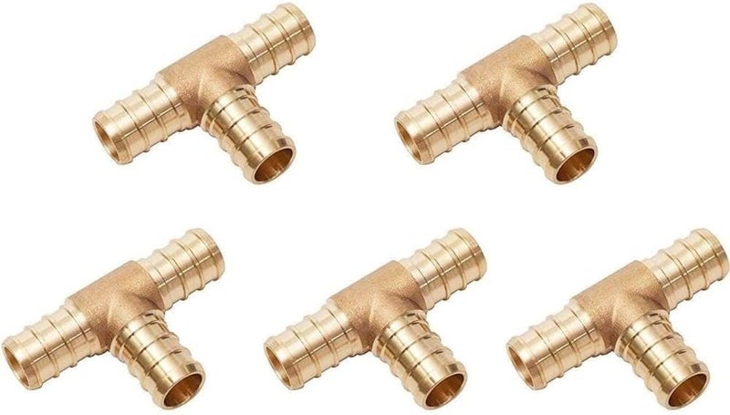 VENTRAL 1/2 x 1/2 x 1/2 Inch PEX Barbed Tee Connector Fitting Crimp Brass for PEX Pipe Tubing, No Lead 5 in Pack - Image 1