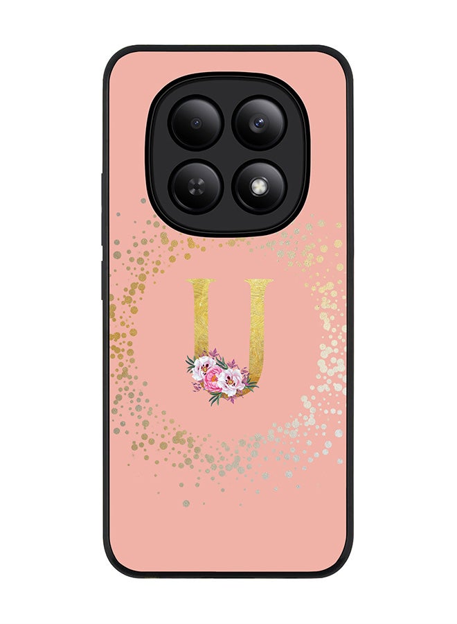 For Xiaomi Redmi Note 15 4G Case,Slim fit Camera Protection, Shockproof Thin Phone cover  - Custom Monogram Floral - U  (Rose Pink )