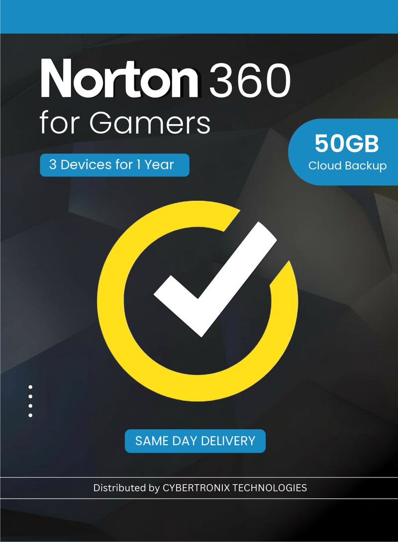 Norton 360 for Gamers | 3 Devices for 1 Year | 50GB Cloud Backup | PC / Mac® / Phones / Tablets | 2025 | Digital License | SAME DAY DELIVERY