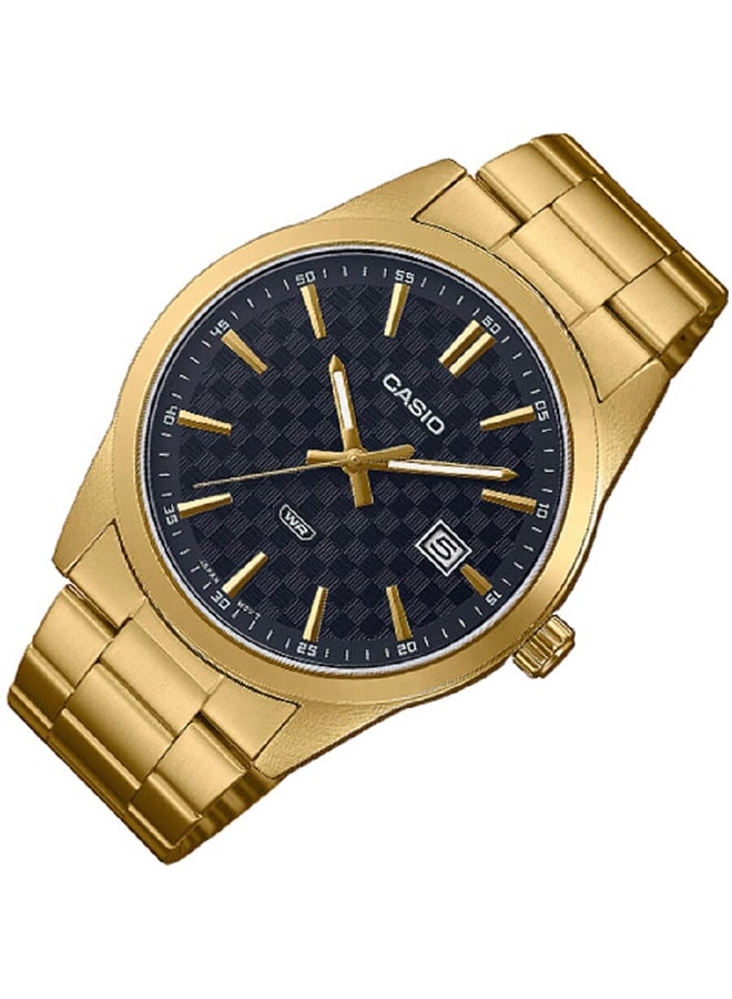 CASIO Men Watch Analog Date Display Black Dial Stainless Steel Gold Ion Plated Case And Band MTP-VD03G-1AUDF - Image 2