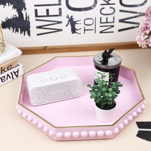 SforGUVA Pink Serving Tray for Coffee Table Octagonal Beaded Plastic Decorative Tray for Ottoman Kitchen Counter Living Room - Image 3
