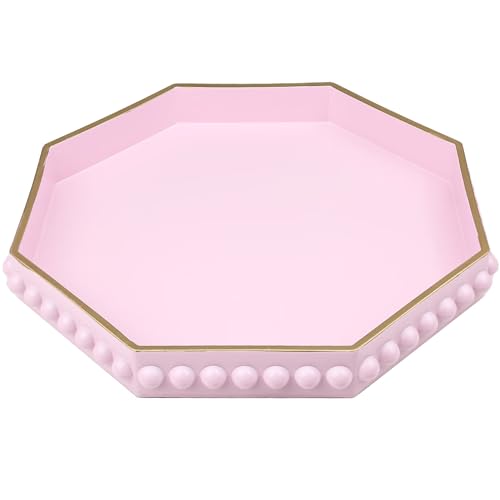 SforGUVA Pink Serving Tray for Coffee Table Octagonal Beaded Plastic Decorative Tray for Ottoman Kitchen Counter Living Room - Image 1