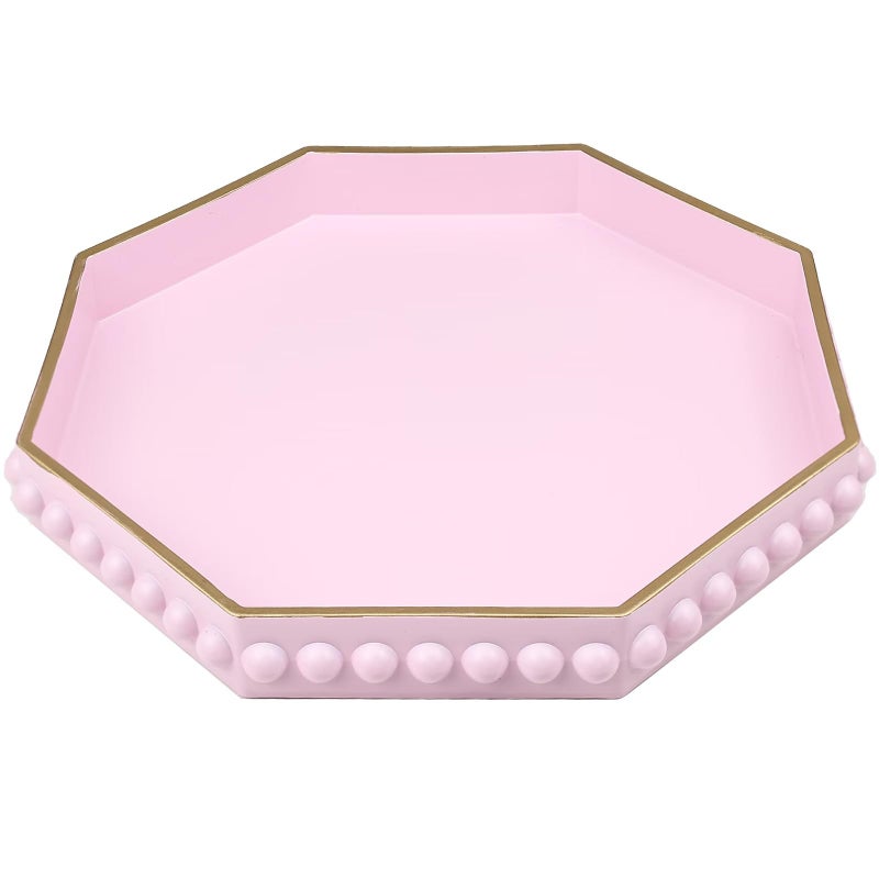 SforGUVA Pink Serving Tray for Coffee Table Octagonal Beaded Plastic Decorative Tray for Ottoman Kitchen Counter Living Room - Image 2