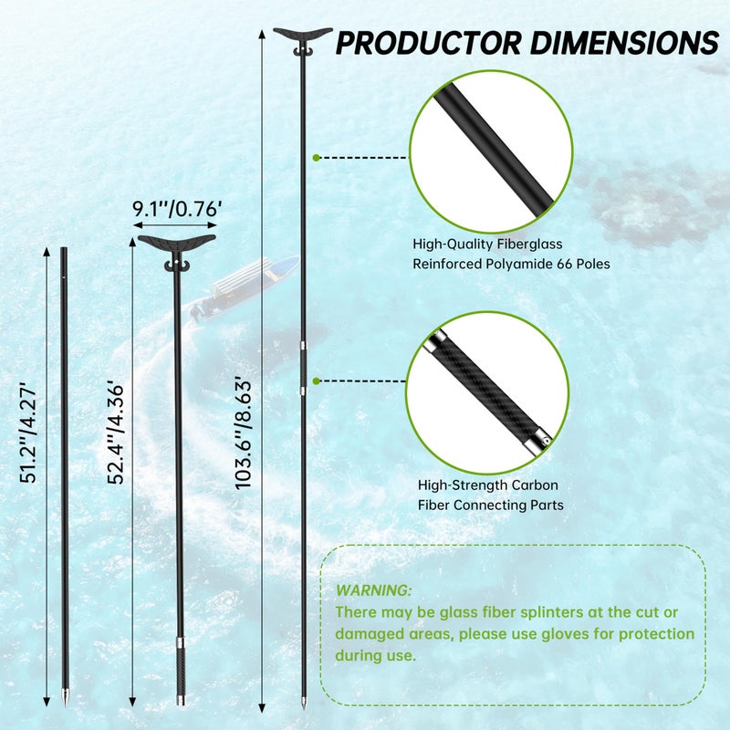 itayak 8.63' Shallow Water Anchor Pole, 2 Piece Fiberglass Boat Anchor with T-Handle, Pole Anchor with 316 Stainless Tip for Boat, Fishing Kayak (Gloves Included) - Image 2