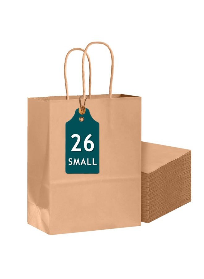 Bakepacker 26-Pack Small Size Gift Paper Bags with Handles Bulk 8.3"x6"x3.15" Brown Party Kraft Shopping Bags - Image 1