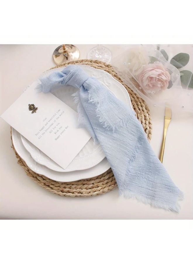 مناديل شاش زرقاء فاتحة مع شرابات مجموعة من 12 قطعة قابلة للغسل لتزيين حفلات الزفاف وعيد الشكر وعيد الميلاد والعشاء - Image 4