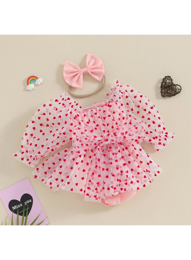 Amnnchya Baby Girl Romper Dress Sequins Puff Sleeve Organza Dresses Newborn Baby Girls Summer Clothes with Headband, Pink, 12-18 Months - Image 3