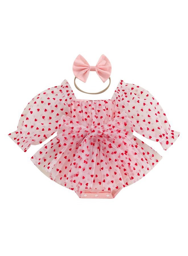 Amnnchya Baby Girl Romper Dress Sequins Puff Sleeve Organza Dresses Newborn Baby Girls Summer Clothes with Headband, Pink, 12-18 Months - Image 1
