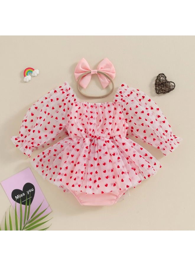 Amnnchya Baby Girl Romper Dress Sequins Puff Sleeve Organza Dresses Newborn Baby Girls Summer Clothes with Headband, Pink, 12-18 Months - Image 4